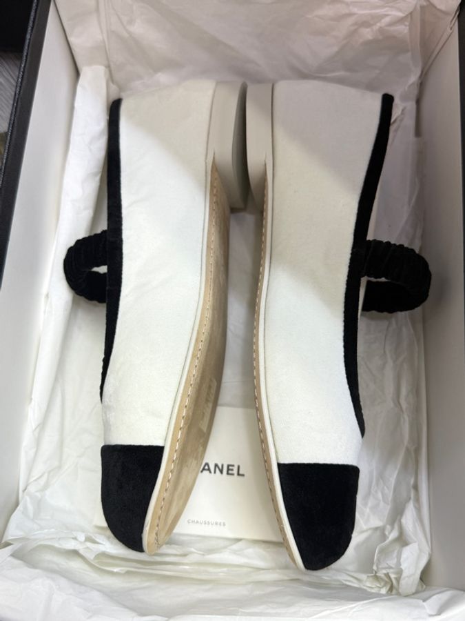 全新香奈兒chanel 平地鞋 芭蕾舞鞋絲絨熊貓配色瑪麗珍 size 36-3