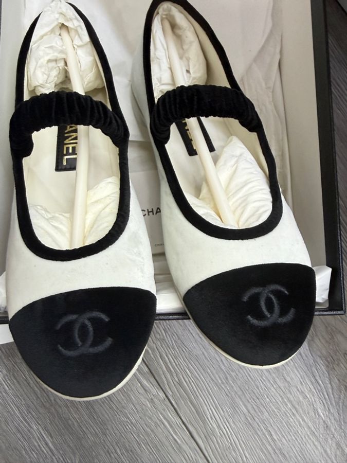 全新香奈兒chanel 平地鞋 芭蕾舞鞋絲絨熊貓配色瑪麗珍 size 36-4