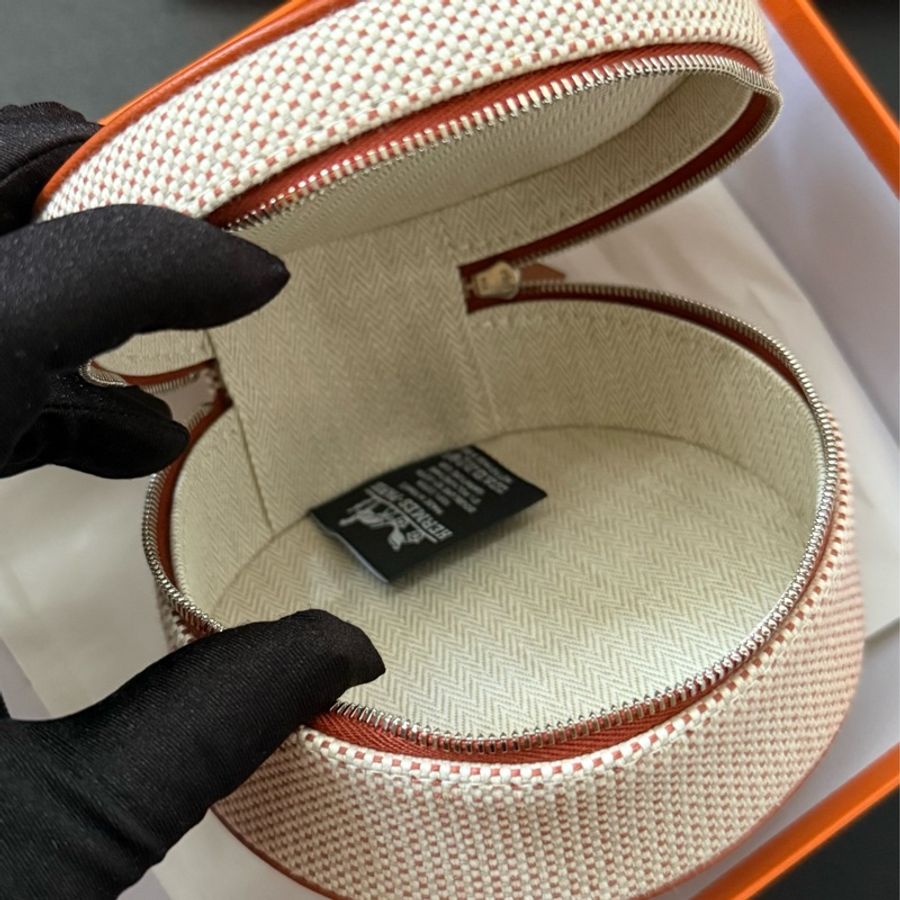 Hermes 圓型帆布Evasion收納包 化妝包-5