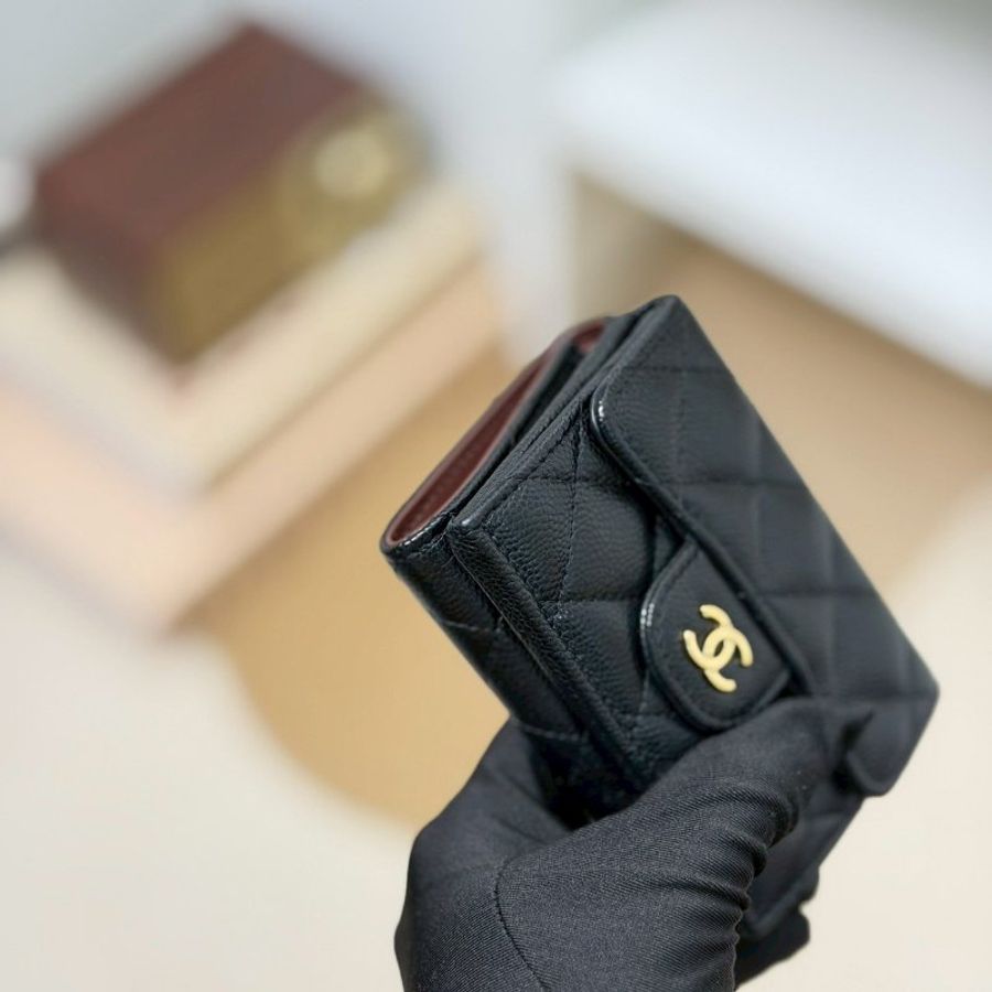 🏷️Chanel 香奈兒.Coco Mini 三折短夾 荔枝牛淡金扣 芯片款-4