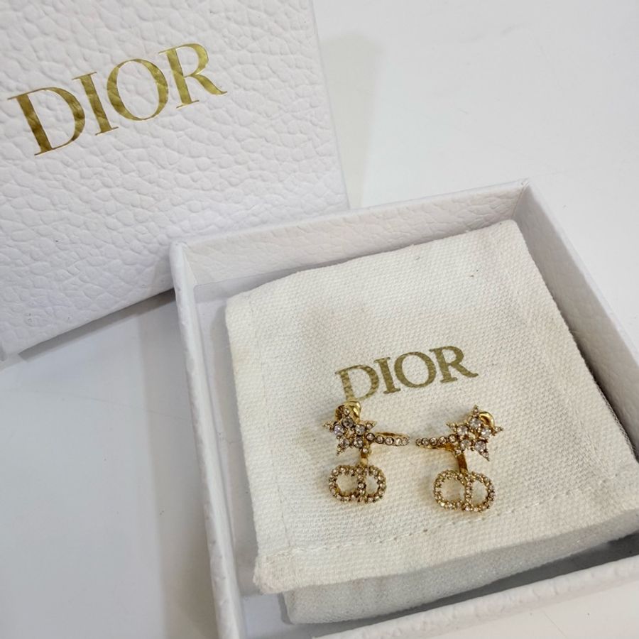 Dior金色水鑽耳環-8