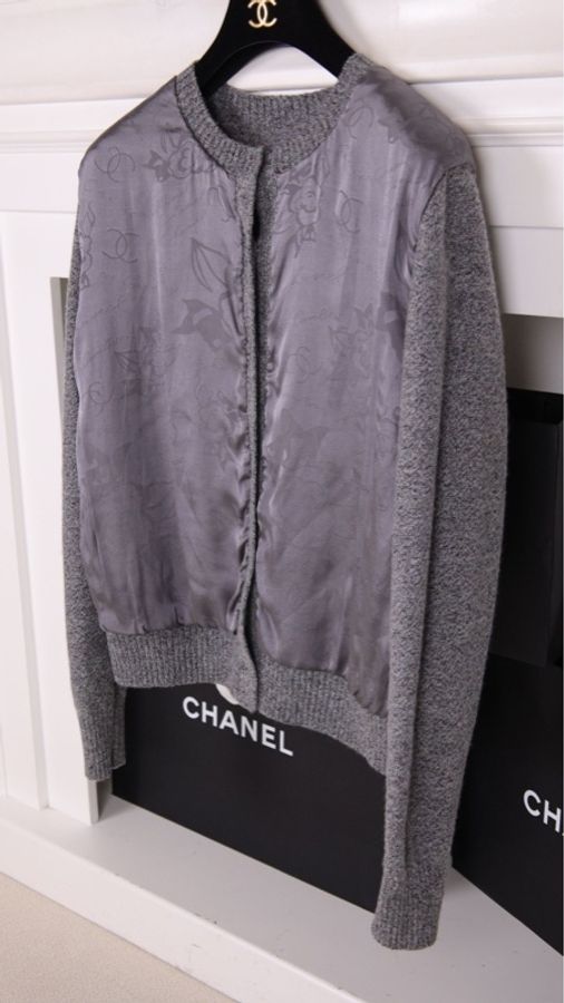 Chanel 16年权志龙同款深灰色羊绒立体丝绒山茶花针织开衫上衣外套-2