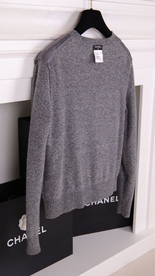 Chanel 16年权志龙同款深灰色羊绒立体丝绒山茶花针织开衫上衣外套-6