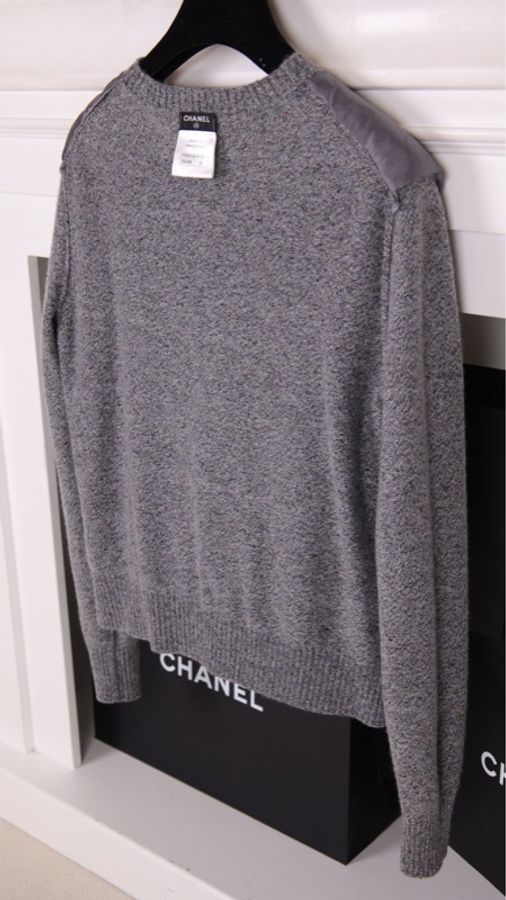 Chanel 16年权志龙同款深灰色羊绒立体丝绒山茶花针织开衫上衣外套-7
