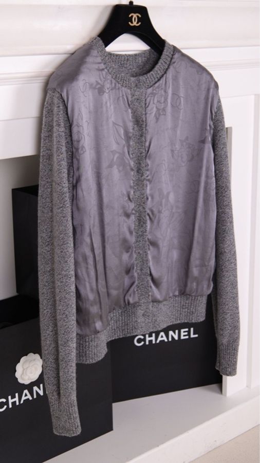 Chanel 16年权志龙同款深灰色羊绒立体丝绒山茶花针织开衫上衣外套-9