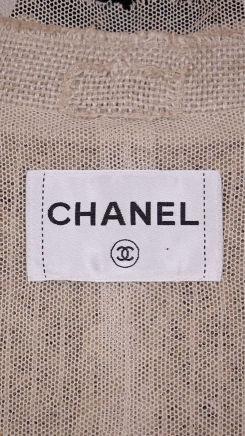 Chanel 10年田园音乐会系列秀款重工亚麻色拉菲草粗呢编织珍珠钉珠上衣条纹-25