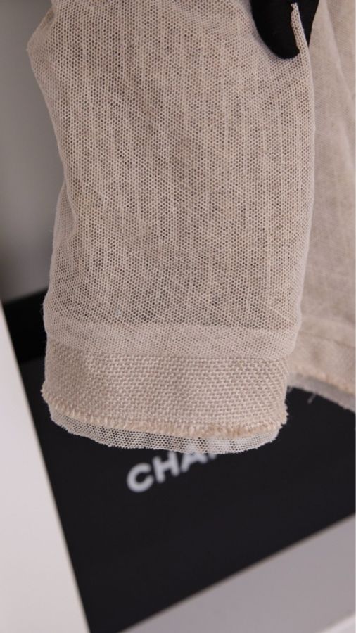 Chanel 10年田园音乐会系列秀款重工亚麻色拉菲草粗呢编织珍珠钉珠上衣条纹-55