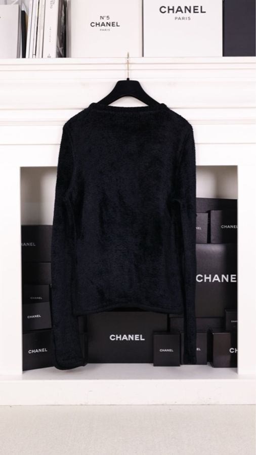Chanel黑金毛巾材质针织两口袋开衫外套-3