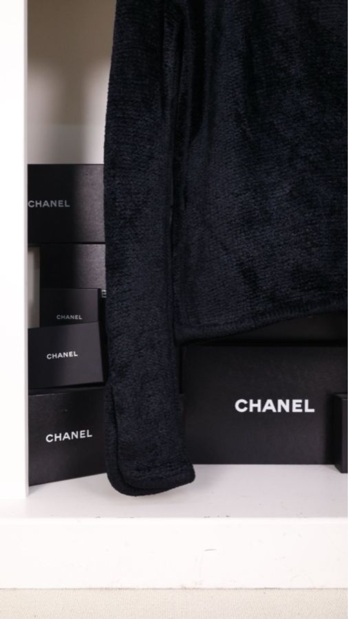 Chanel黑金毛巾材质针织两口袋开衫外套-18
