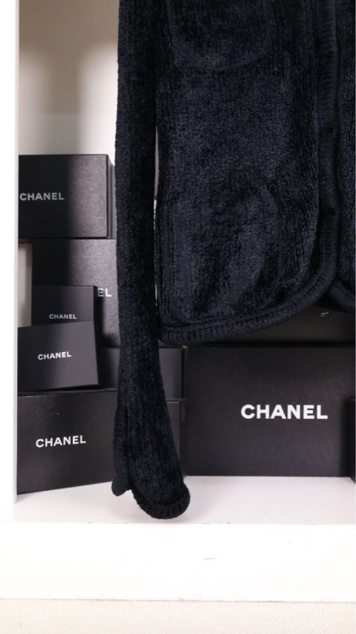 Chanel黑金毛巾材质针织两口袋开衫外套-43