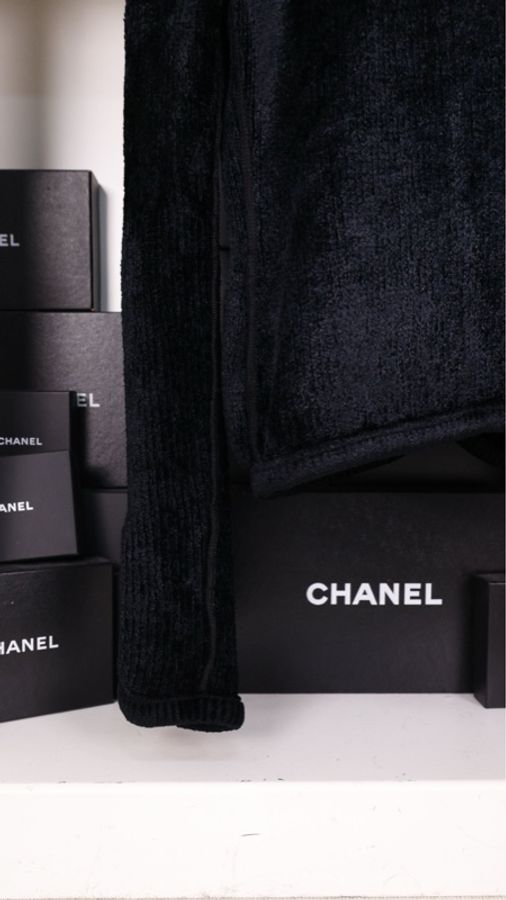 Chanel黑金毛巾材质针织两口袋开衫外套-45