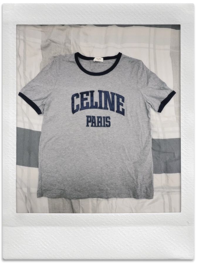 Celine 灰色藍邊撞色T-shirt L號-7
