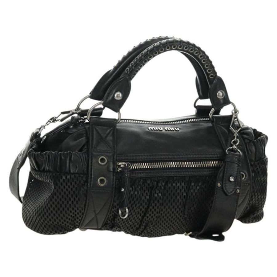 【日本直送】Miu Miu 手提包 皮革 兩用 黑色 銀色 正品 BA13790V-0