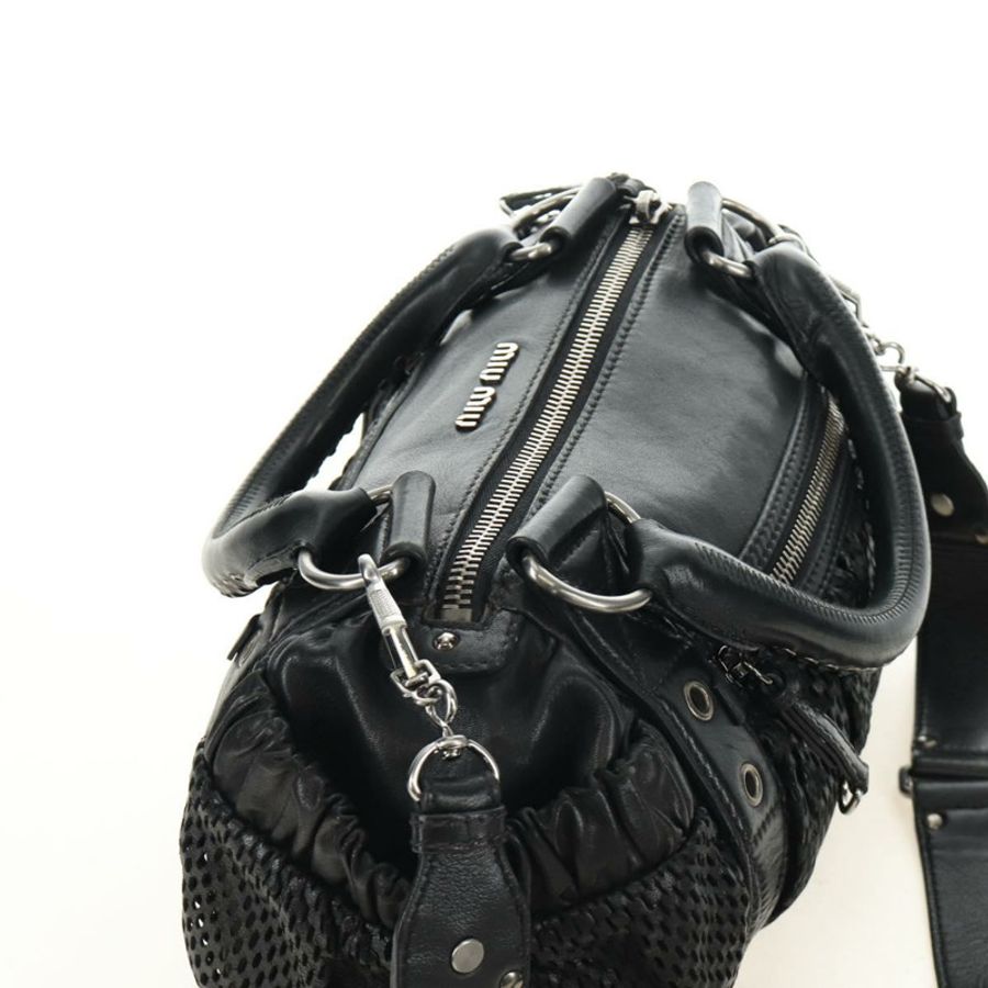 【日本直送】Miu Miu 手提包 皮革 兩用 黑色 銀色 正品 BA13790V-5
