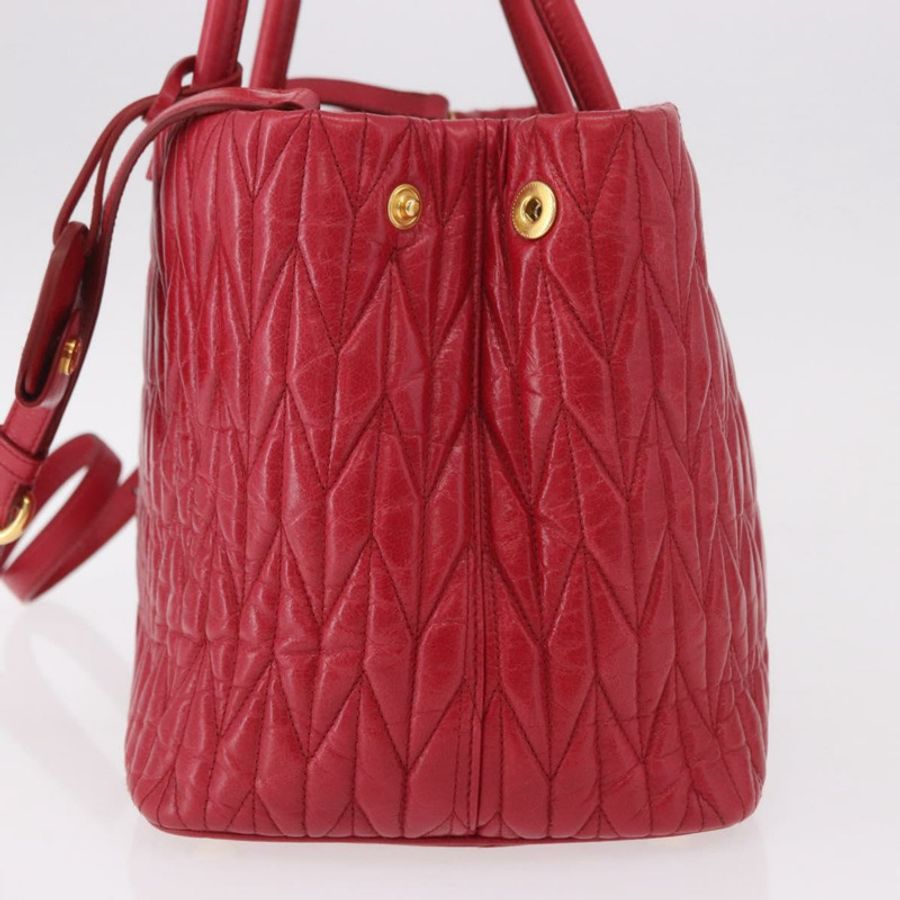 【日本直送】Miu Miu Matelasse 手提包 皮革 2way 紅金 正品 BA13893V-2