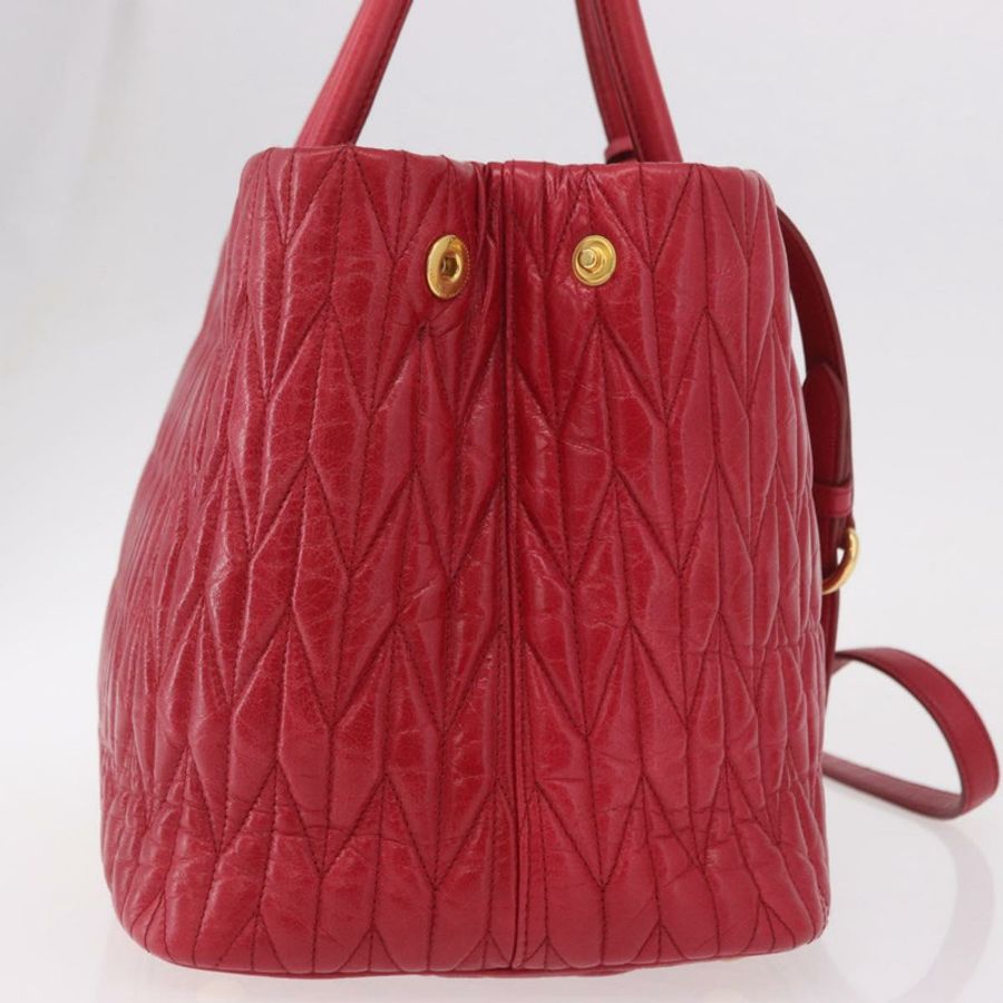 【日本直送】Miu Miu Matelasse 手提包 皮革 2way 紅金 正品 BA13893V-3