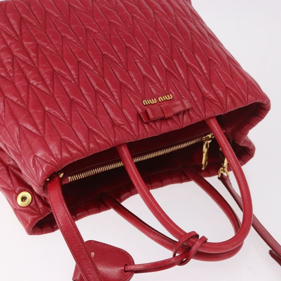 【日本直送】Miu Miu Matelasse 手提包 皮革 2way 紅金 正品 BA13893V-5
