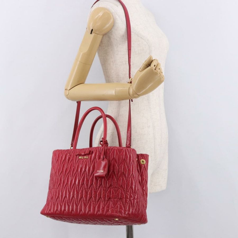 【日本直送】Miu Miu Matelasse 手提包 皮革 2way 紅金 正品 BA13893V-30