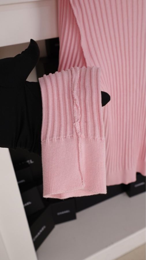Chanel 97年粉蓝拼色羊毛两口袋针织开衫外套-17