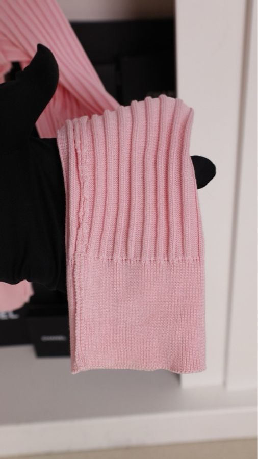 Chanel 97年粉蓝拼色羊毛两口袋针织开衫外套-18