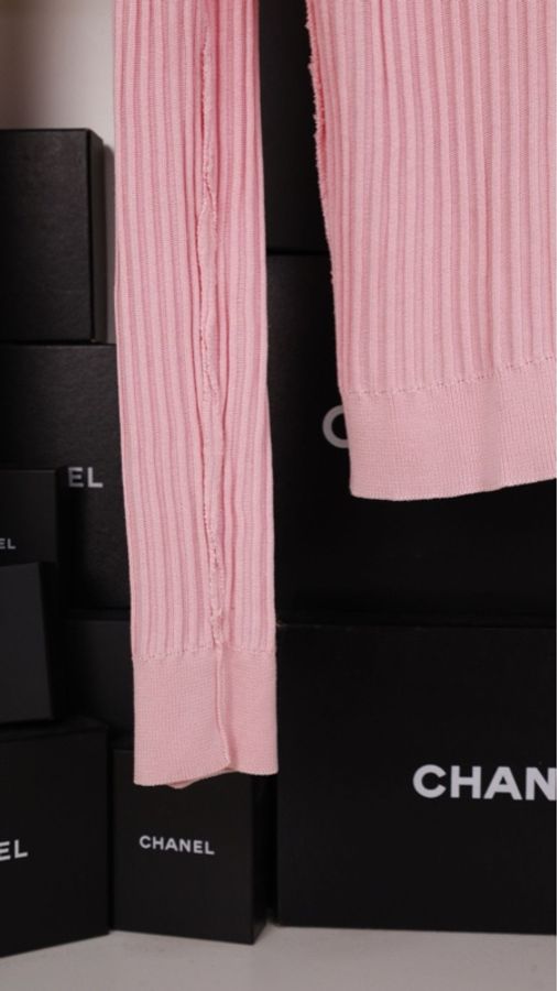 Chanel 97年粉蓝拼色羊毛两口袋针织开衫外套-20