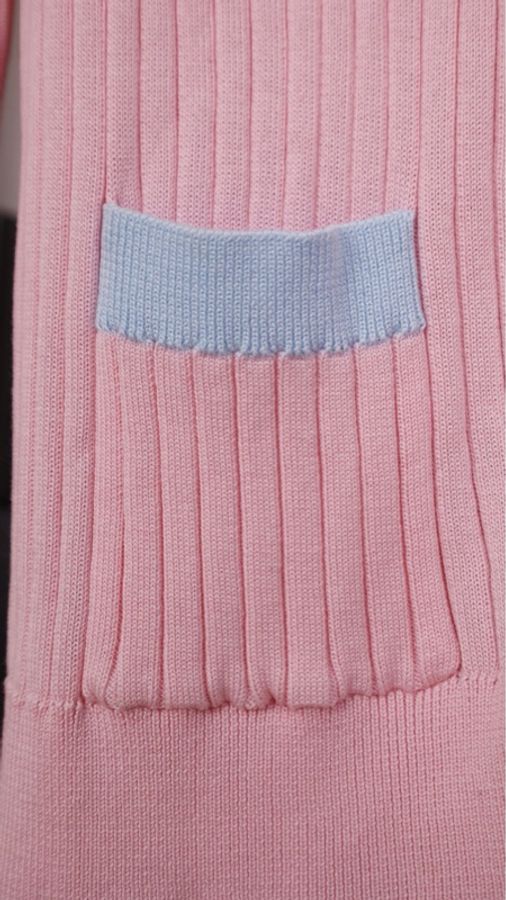Chanel 97年粉蓝拼色羊毛两口袋针织开衫外套-21