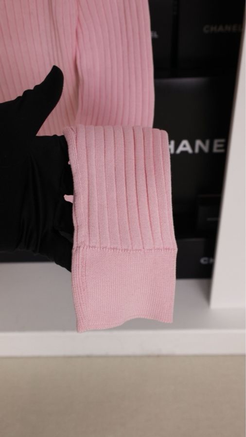 Chanel 97年粉蓝拼色羊毛两口袋针织开衫外套-27