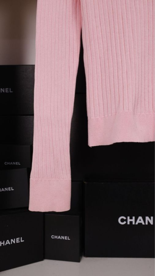 Chanel 97年粉蓝拼色羊毛两口袋针织开衫外套-37