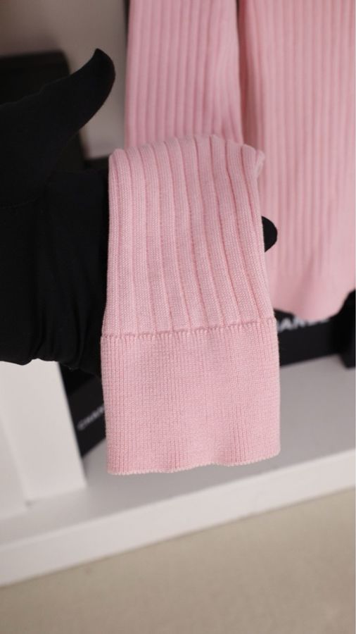 Chanel 97年粉蓝拼色羊毛两口袋针织开衫外套-38