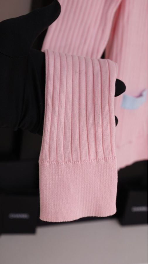 Chanel 97年粉蓝拼色羊毛两口袋针织开衫外套-41