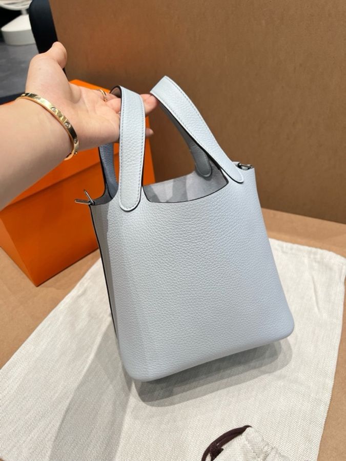 Hermes 愛馬仕 Picotin18 菜籃子18 手提包 聖杯藍銀扣-3