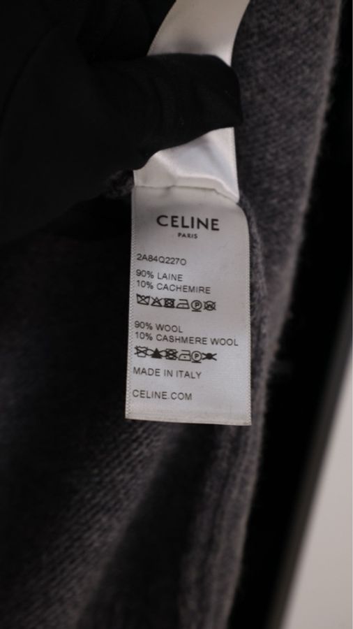 Celine灰色山羊绒针织套头连帽毛衣-12