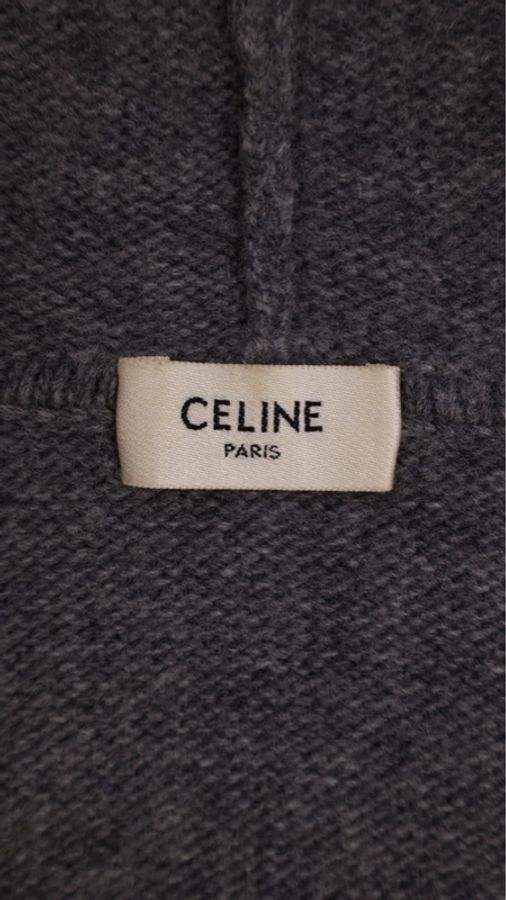 Celine灰色山羊绒针织套头连帽毛衣-17