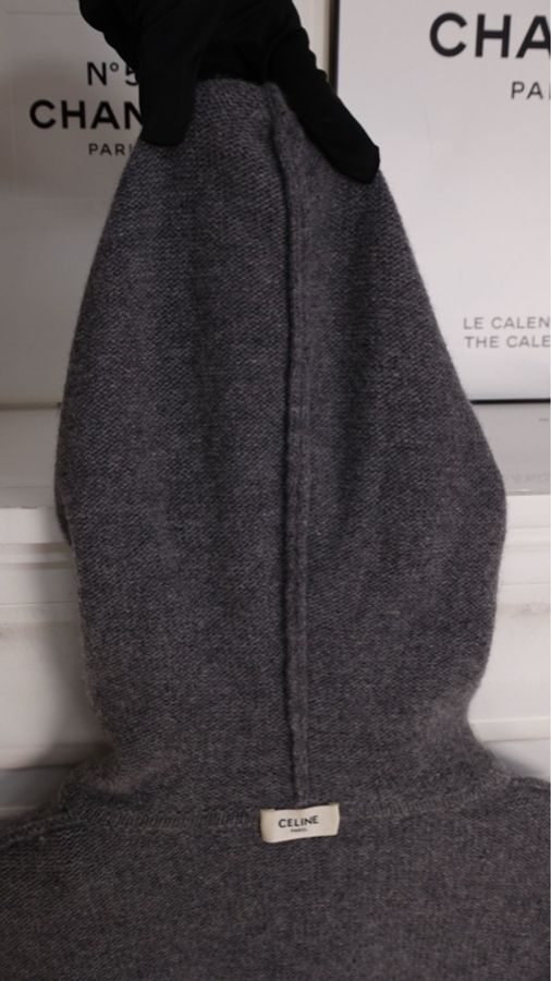 Celine灰色山羊绒针织套头连帽毛衣-50