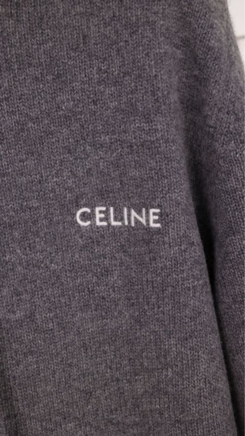 Celine灰色山羊绒针织套头连帽毛衣-59