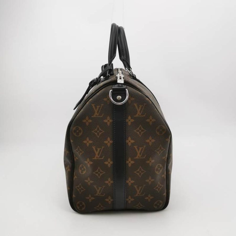 Louis Vuitton (LV) Keepall45牛皮Monogram印花加強飾帶圓筒包肩包行李箱包晶片款-2