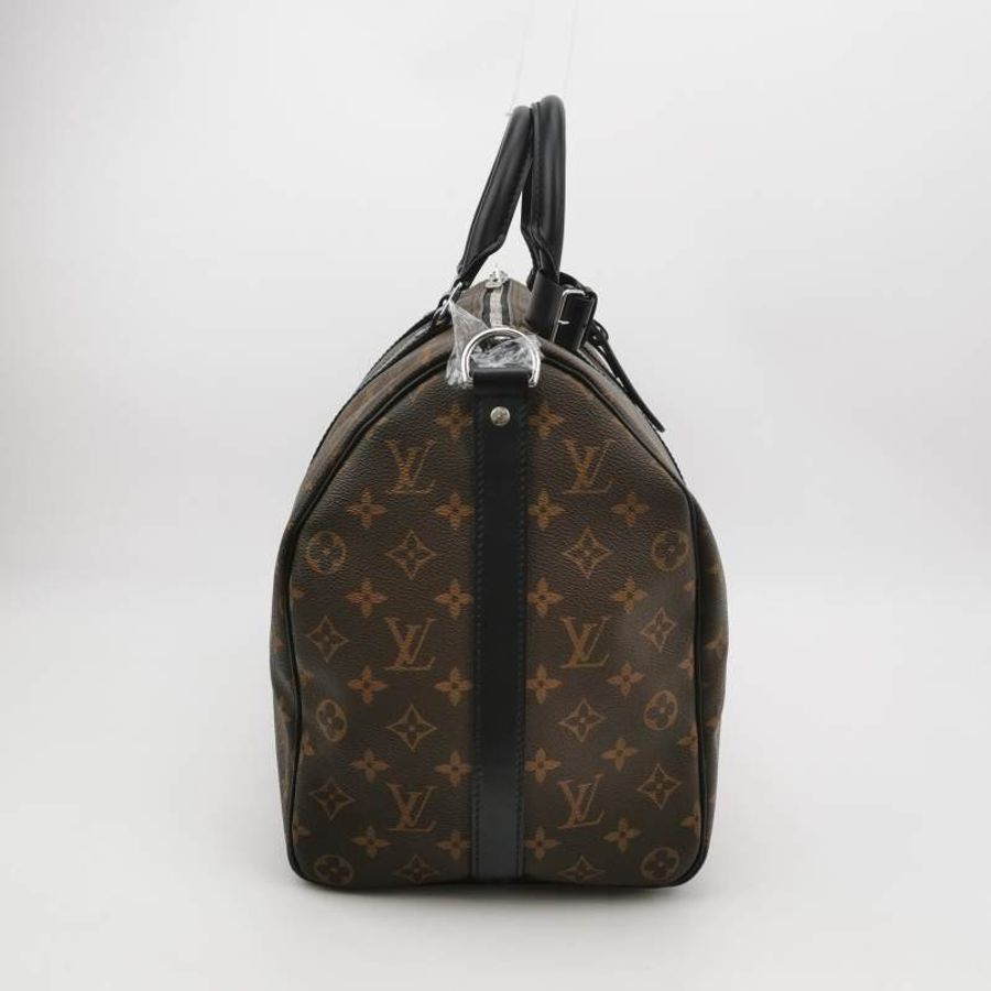 Louis Vuitton (LV) Keepall45牛皮Monogram印花加強飾帶圓筒包肩包行李箱包晶片款-3
