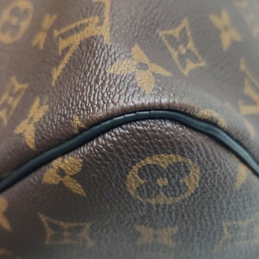 Louis Vuitton (LV) Keepall45牛皮Monogram印花加強飾帶圓筒包肩包行李箱包晶片款-18