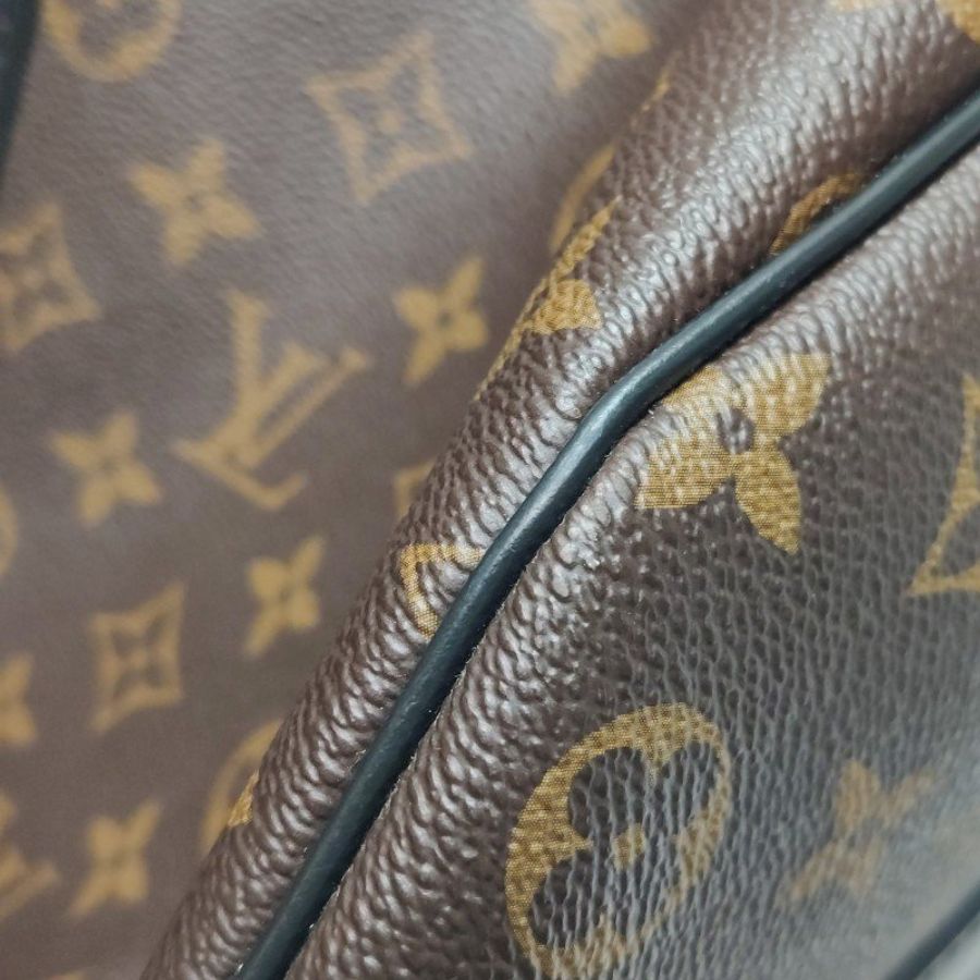 Louis Vuitton (LV) Keepall45牛皮Monogram印花加強飾帶圓筒包肩包行李箱包晶片款-20