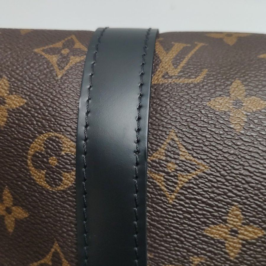 Louis Vuitton (LV) Keepall45牛皮Monogram印花加強飾帶圓筒包肩包行李箱包晶片款-21