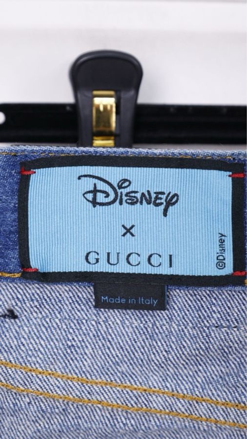 Gucci x Disney联名唐老鸭图案蓝色丹宁牛仔裤长裤-16