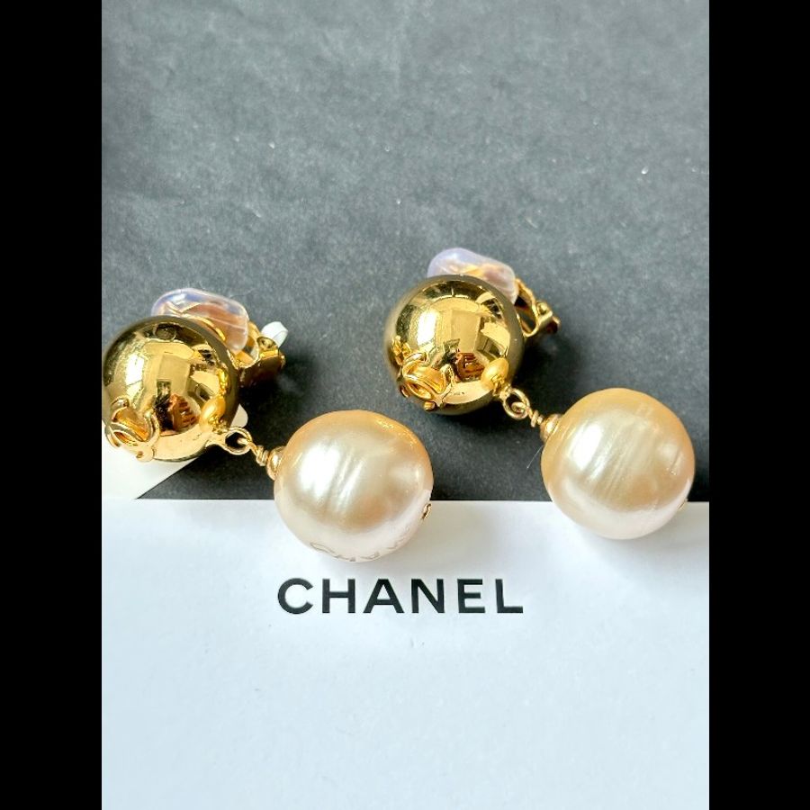 Chanel/香奈兒 中古金球珍珠耳夾-0