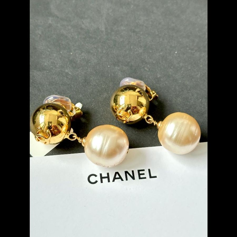 Chanel/香奈兒 中古金球珍珠耳夾-1