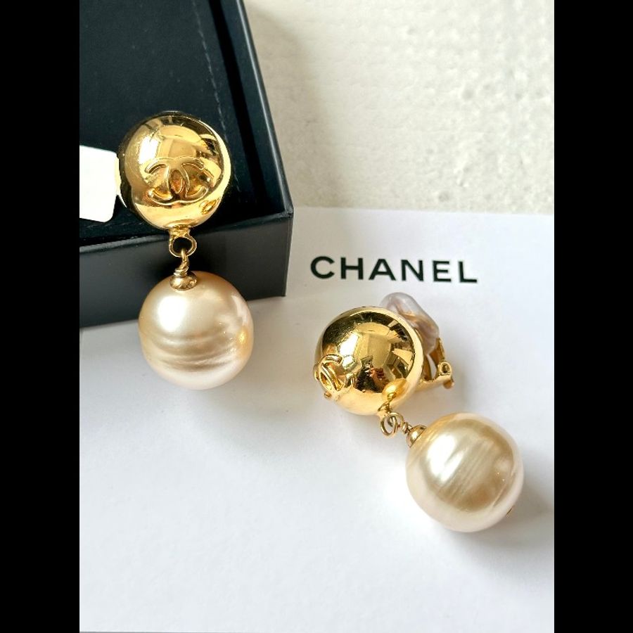 Chanel/香奈兒 中古金球珍珠耳夾-2