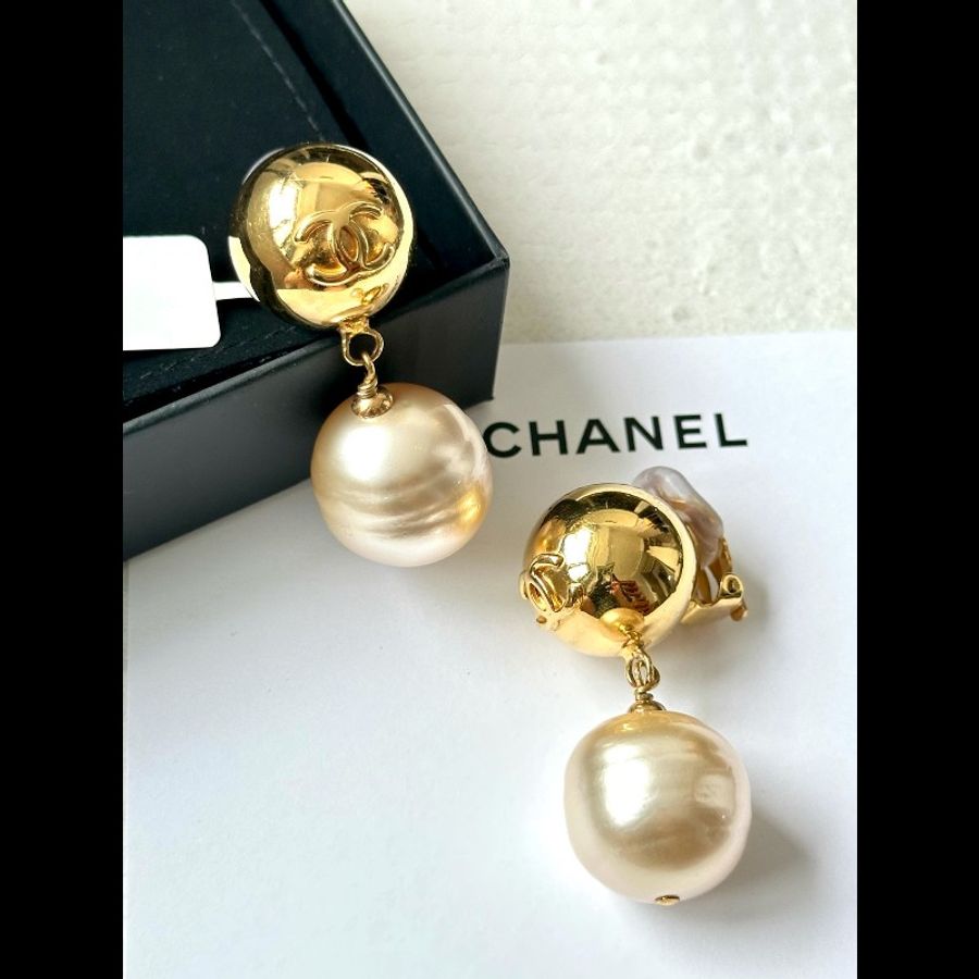 Chanel/香奈兒 中古金球珍珠耳夾-3