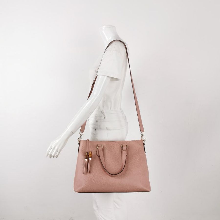 Gucci 牛皮純色字母Logo竹節流蘇單肩包-1