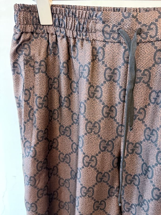 GUCCI✨Y2K棕色老花純蠶絲長褲 #L-2