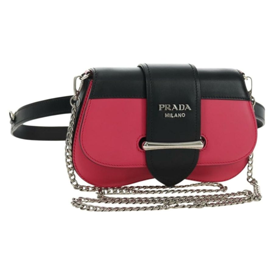 【日本直送】PRADA Sydney 鏈條單肩包 皮革 兩用 黑色 粉紅色 銀色 正品 186637SAM-0