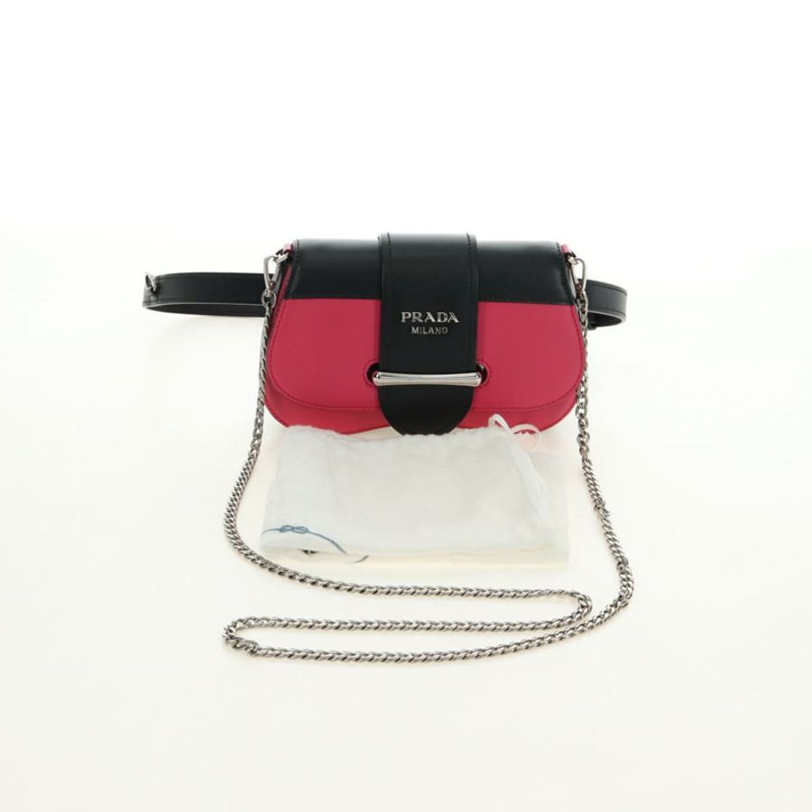 【日本直送】PRADA Sydney 鏈條單肩包 皮革 兩用 黑色 粉紅色 銀色 正品 186637SAM-11