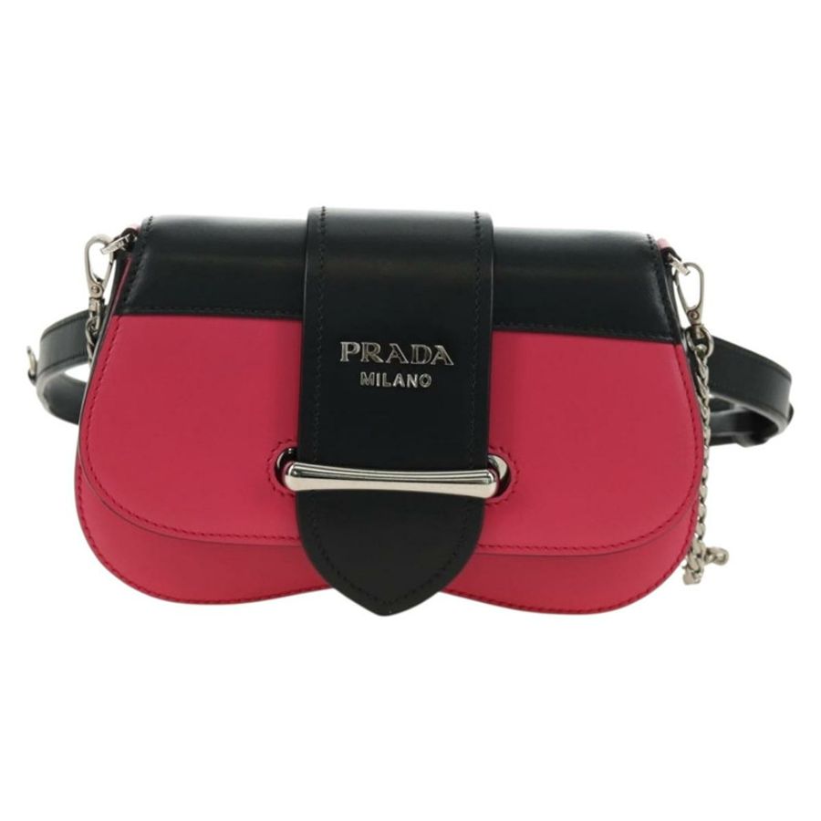 【日本直送】PRADA Sydney 鏈條單肩包 皮革 兩用 黑色 粉紅色 銀色 正品 186637SAM-12